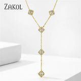 Square Cubic Zirconia Charm Y Shape Long Choker Necklace Wedding Jewelry