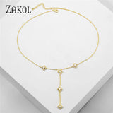 Square Cubic Zirconia Charm Y Shape Long Choker Necklace Wedding Jewelry
