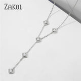 Square Cubic Zirconia Charm Y Shape Long Choker Necklace Wedding Jewelry