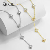 Square Cubic Zirconia Charm Y Shape Long Choker Necklace Wedding Jewelry