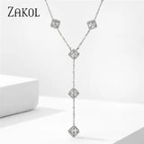 Square Cubic Zirconia Charm Y Shape Long Choker Necklace Wedding Jewelry