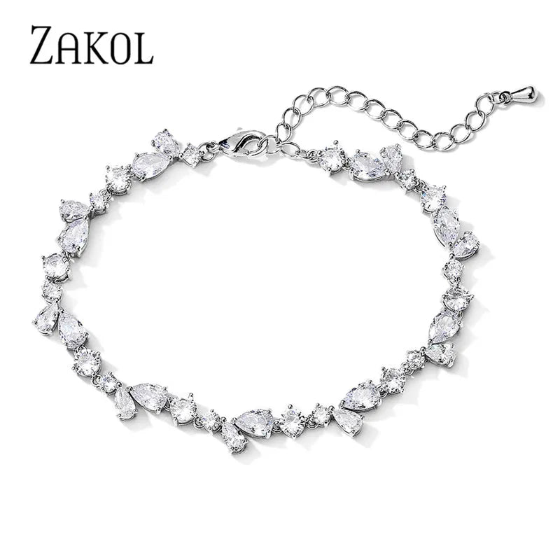 Water Drop CZ Chain Bracelet for Women Wedding Party BP5021