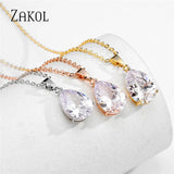 Water Drop CZ Clavicle Chain Necklace for Women Wedding Party