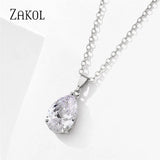 Water Drop CZ Clavicle Chain Necklace for Women Wedding Party