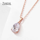 Water Drop CZ Clavicle Chain Necklace for Women Wedding Party