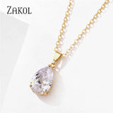 Water Drop CZ Clavicle Chain Necklace for Women Wedding Party