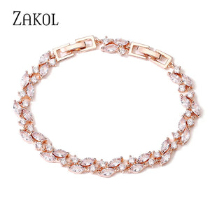 Zircon Leaf Charm Bracelet Marquise Cut CZ Wedding Party Jewelry