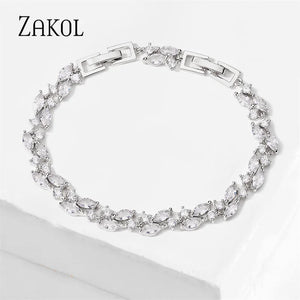 Zircon Leaf Charm Bracelet Marquise Cut CZ Wedding Party Jewelry