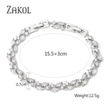 Zircon Leaf Charm Bracelet Marquise Cut CZ Wedding Party Jewelry