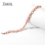 Zircon Leaf Charm Bracelet Marquise Cut CZ Wedding Party Jewelry