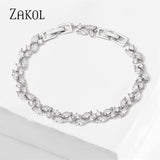 Zircon Leaf Charm Bracelet Marquise Cut CZ Wedding Party Jewelry