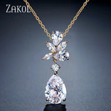 Water Drop CZ Leaf Pendant Necklace FSNP2143