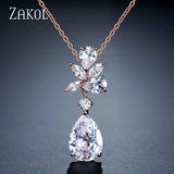 Water Drop CZ Leaf Pendant Necklace FSNP2143
