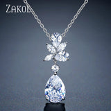 Water Drop CZ Leaf Pendant Necklace FSNP2143