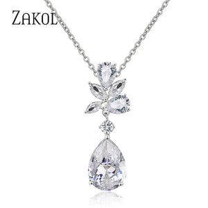 Water Drop CZ Leaf Pendant Necklace FSNP2143