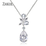 Water Drop CZ Leaf Pendant Necklace FSNP2143