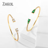 Geometric Green CZ Cuff Bangles for Women