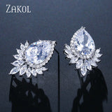Teardrop CZ Stud Earrings Leaf Bridal Jewelry