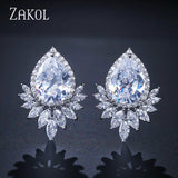 Teardrop CZ Stud Earrings Leaf Bridal Jewelry