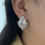 Teardrop CZ Stud Earrings Leaf Bridal Jewelry