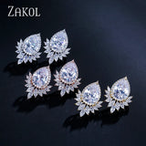 Teardrop CZ Stud Earrings Leaf Bridal Jewelry