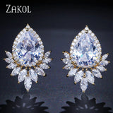 Teardrop CZ Stud Earrings Leaf Bridal Jewelry