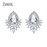 Teardrop CZ Stud Earrings Leaf Bridal Jewelry