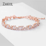 Rose Trapezoid Zircon Bracelets for Women Cubic Zirconia Heart Bracelet
