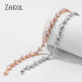 Rose Trapezoid Zircon Bracelets for Women Cubic Zirconia Heart Bracelet