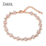 Rose Trapezoid Zircon Bracelets for Women Cubic Zirconia Heart Bracelet