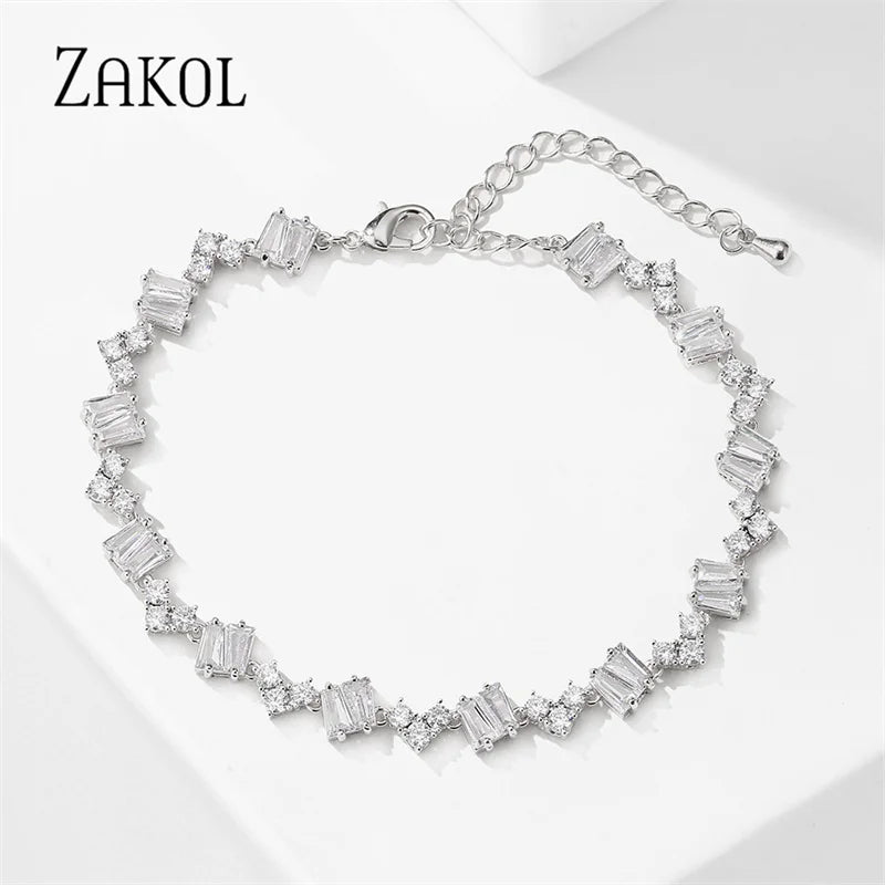 Rose Trapezoid Zircon Bracelets for Women Cubic Zirconia Heart Bracelet
