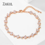 Rose Trapezoid Zircon Bracelets for Women Cubic Zirconia Heart Bracelet