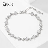 Rose Trapezoid Zircon Bracelets for Women Cubic Zirconia Heart Bracelet