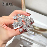 Silver Flower Open Rings with CZ