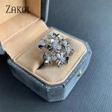 Silver Flower Open Rings with CZ