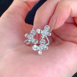 Silver Flower Open Rings with CZ