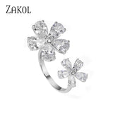 Silver Flower Open Rings with CZ