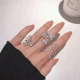 Silver Flower Open Rings with CZ
