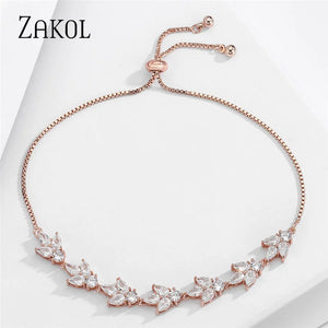 Adjustable Leaf Bracelet for Party, CZ Cubic Zirconia Women's Jewelry
