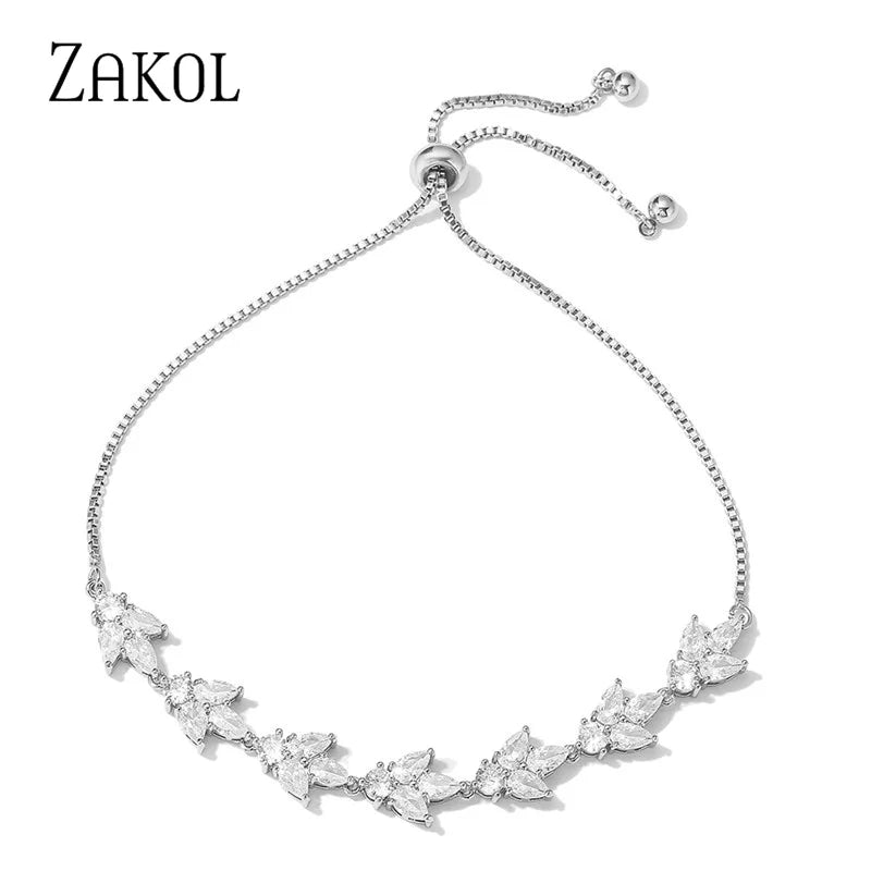 Adjustable Leaf Bracelet for Party, CZ Cubic Zirconia Women's Jewelry