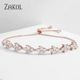 Adjustable Leaf Bracelet for Party, CZ Cubic Zirconia Women's Jewelry