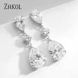 Zirconia Teardrop Bridal Dangle Earrings Wedding Jewelry