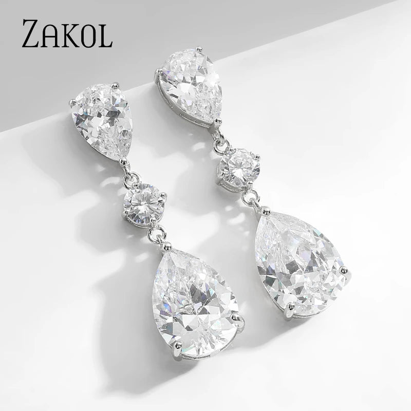 Zirconia Teardrop Bridal Dangle Earrings Wedding Jewelry