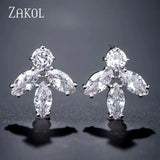 Leaf CZ Stud Earrings for Women Bride Wedding EP2497