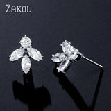 Leaf CZ Stud Earrings for Women Bride Wedding EP2497