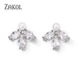 Leaf CZ Stud Earrings for Women Bride Wedding EP2497