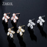 Leaf CZ Stud Earrings for Women Bride Wedding EP2497