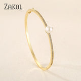 Zircon Pearl Bangles Bracelets for Women - Glamour Bracelet Party Jewelry