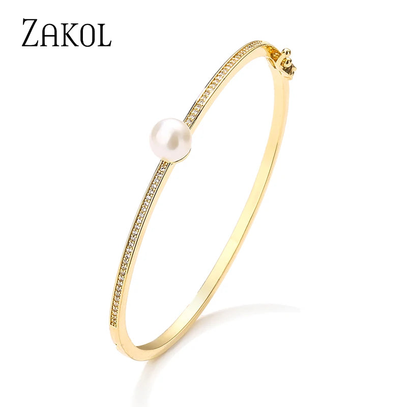 Zircon Pearl Bangles Bracelets for Women - Glamour Bracelet Party Jewelry
