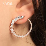 Moon Shape Crystal CZ Stud Earrings